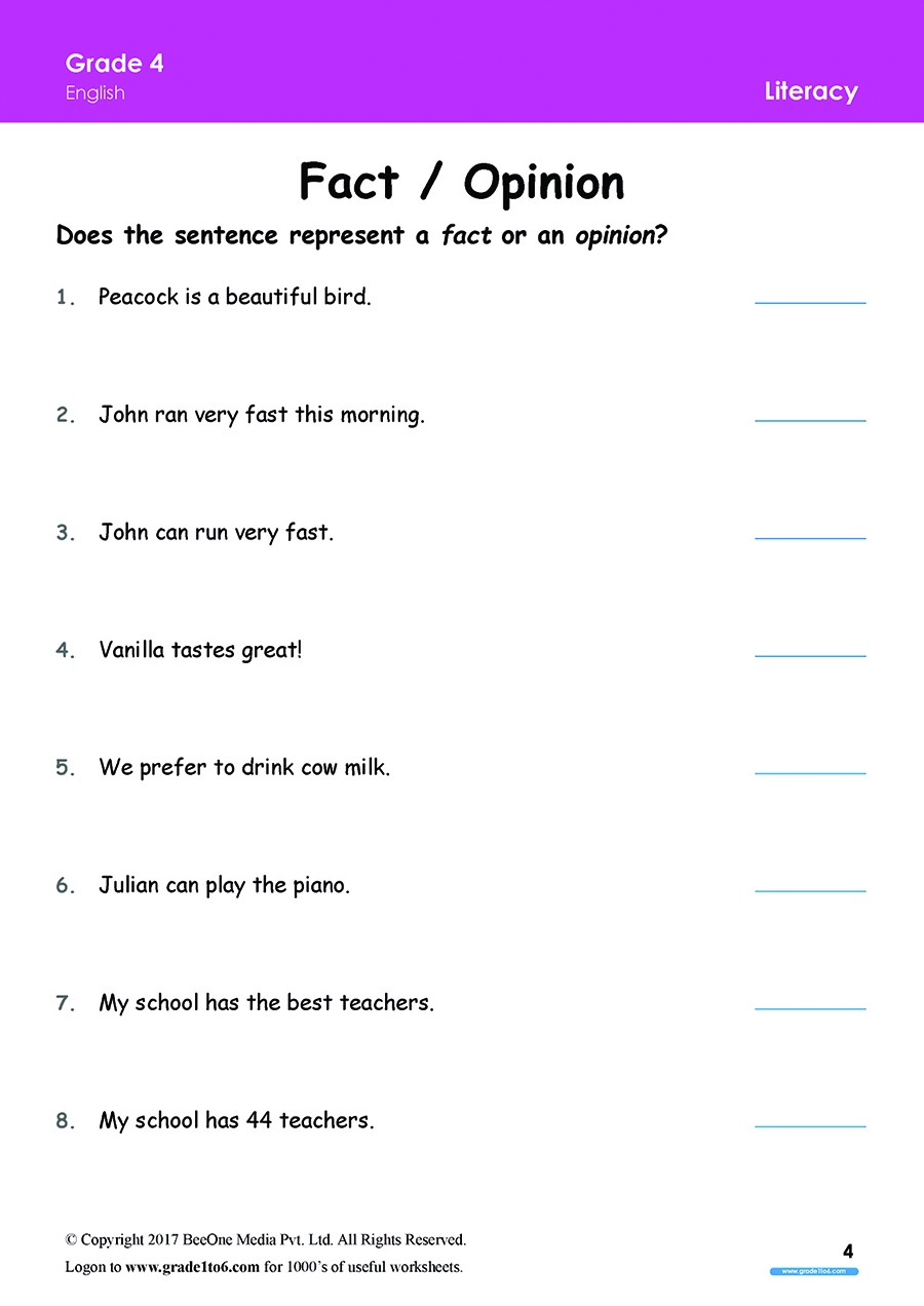 4th grade english worksheets