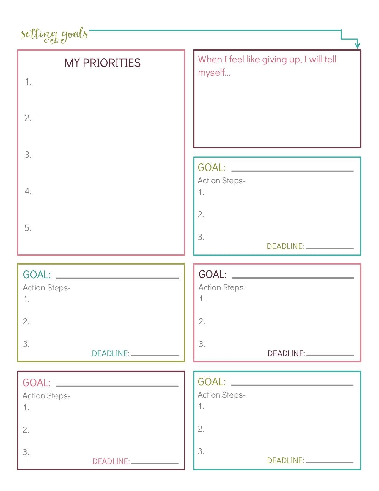 cute printable goal template