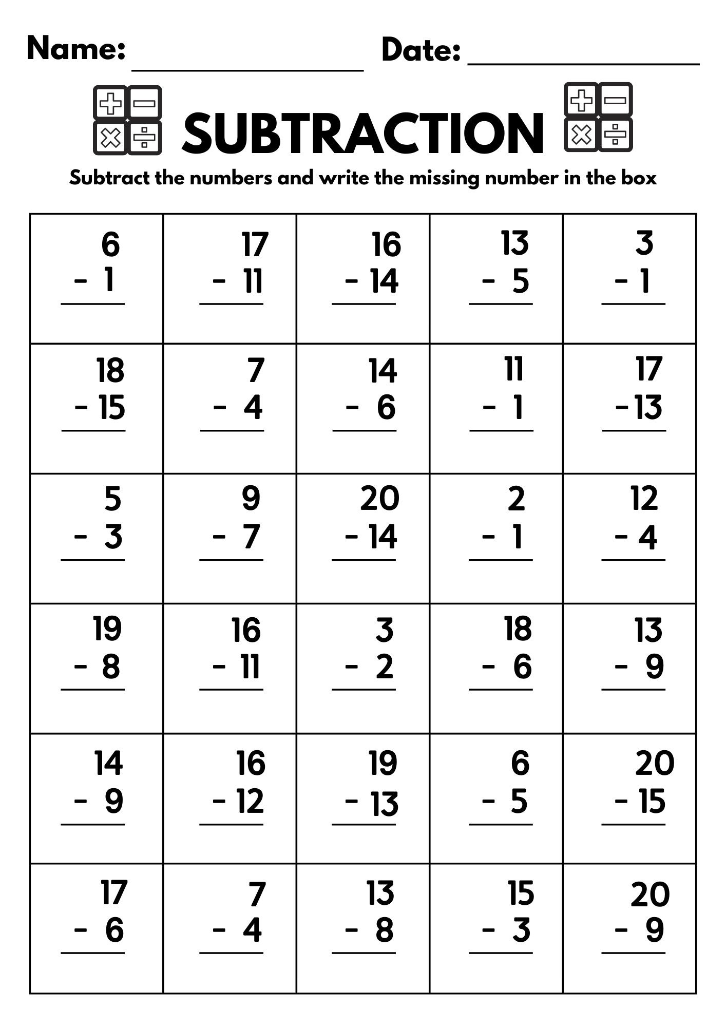 subtraction worksheets for grade 1