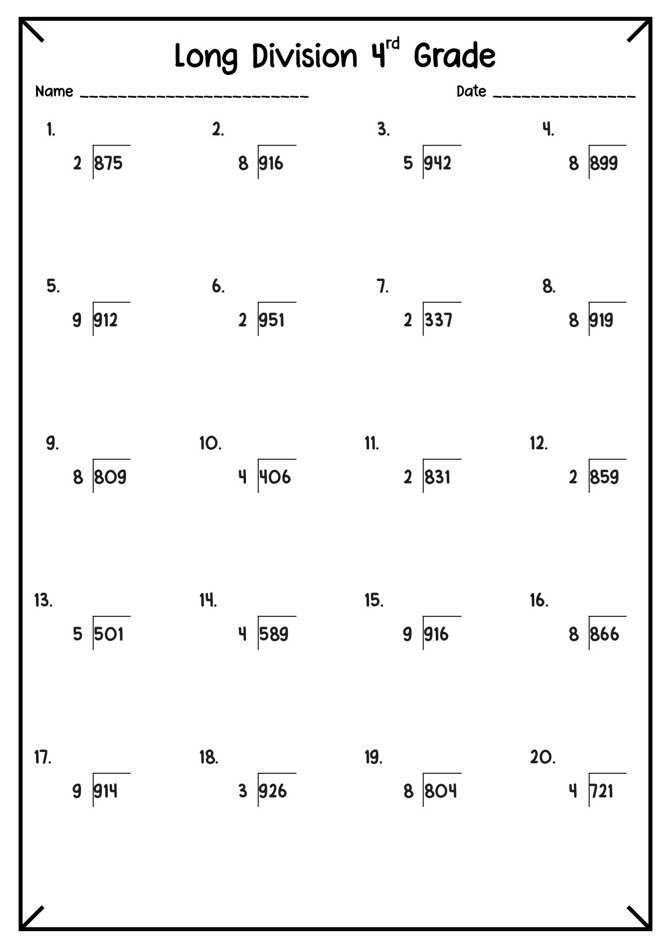 12 Long Division With Remainders Worksheets 4th Grade