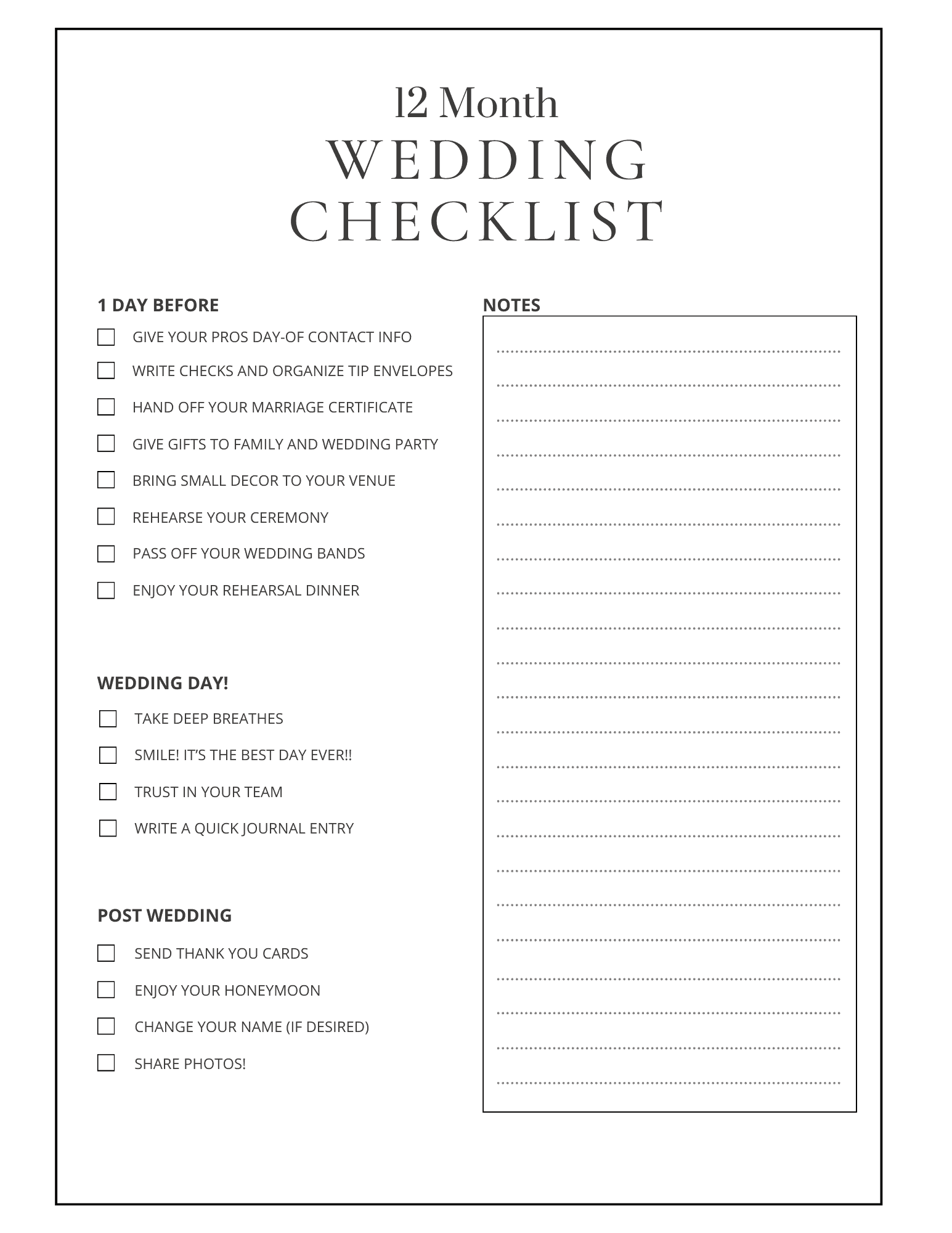 wedding planner free printable