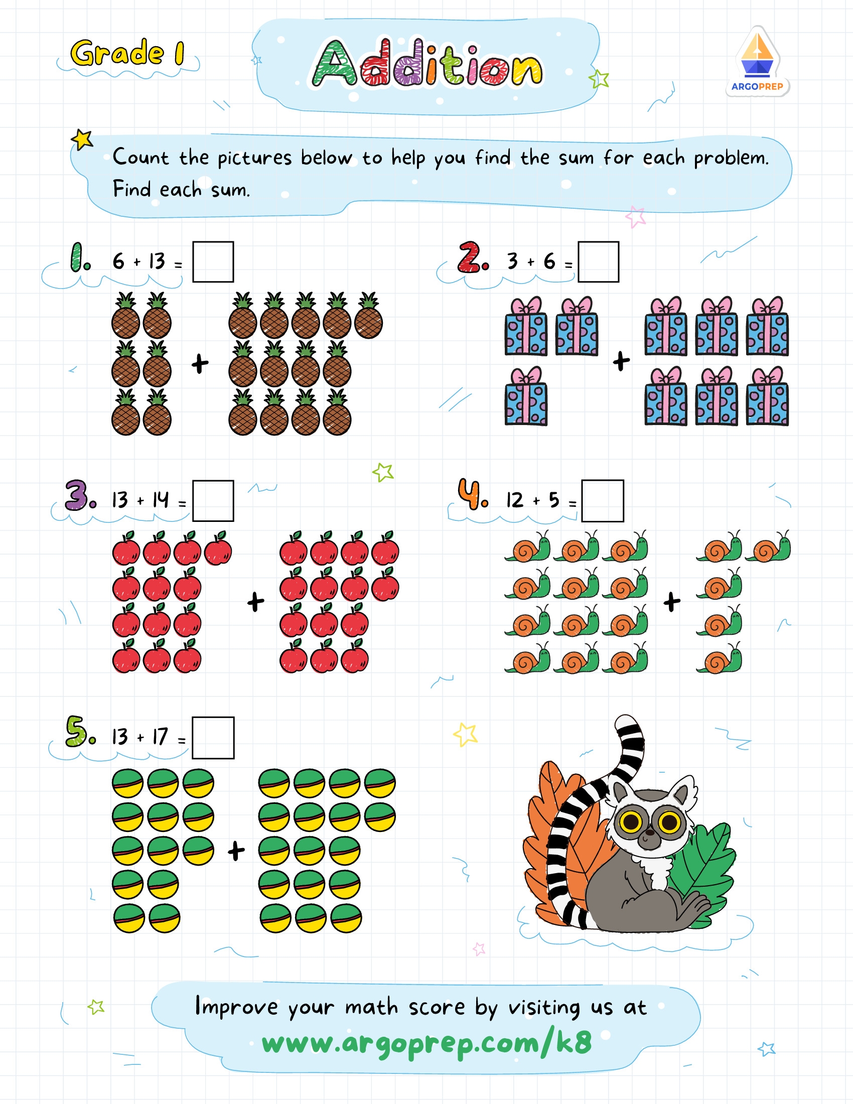 1st grade addition worksheets