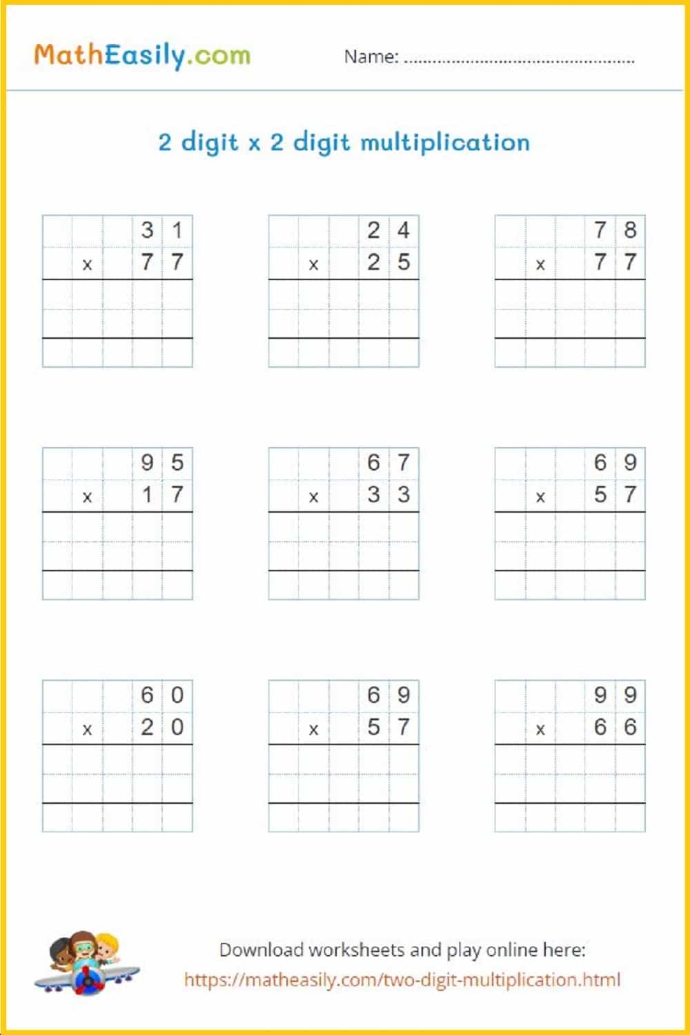 2 Digit By 2 Digit Multiplication Games Worksheets