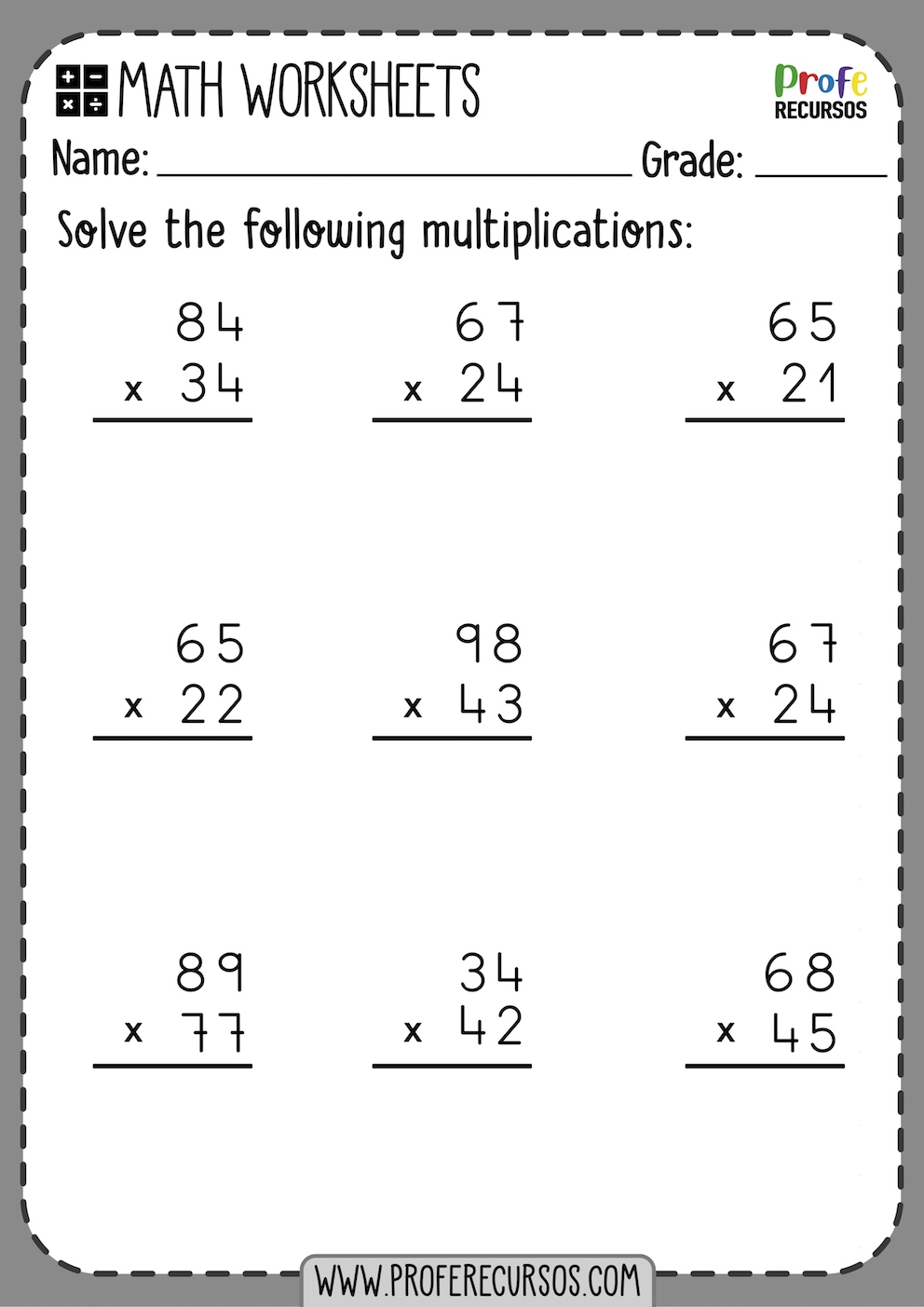 double digit multiplication worksheets