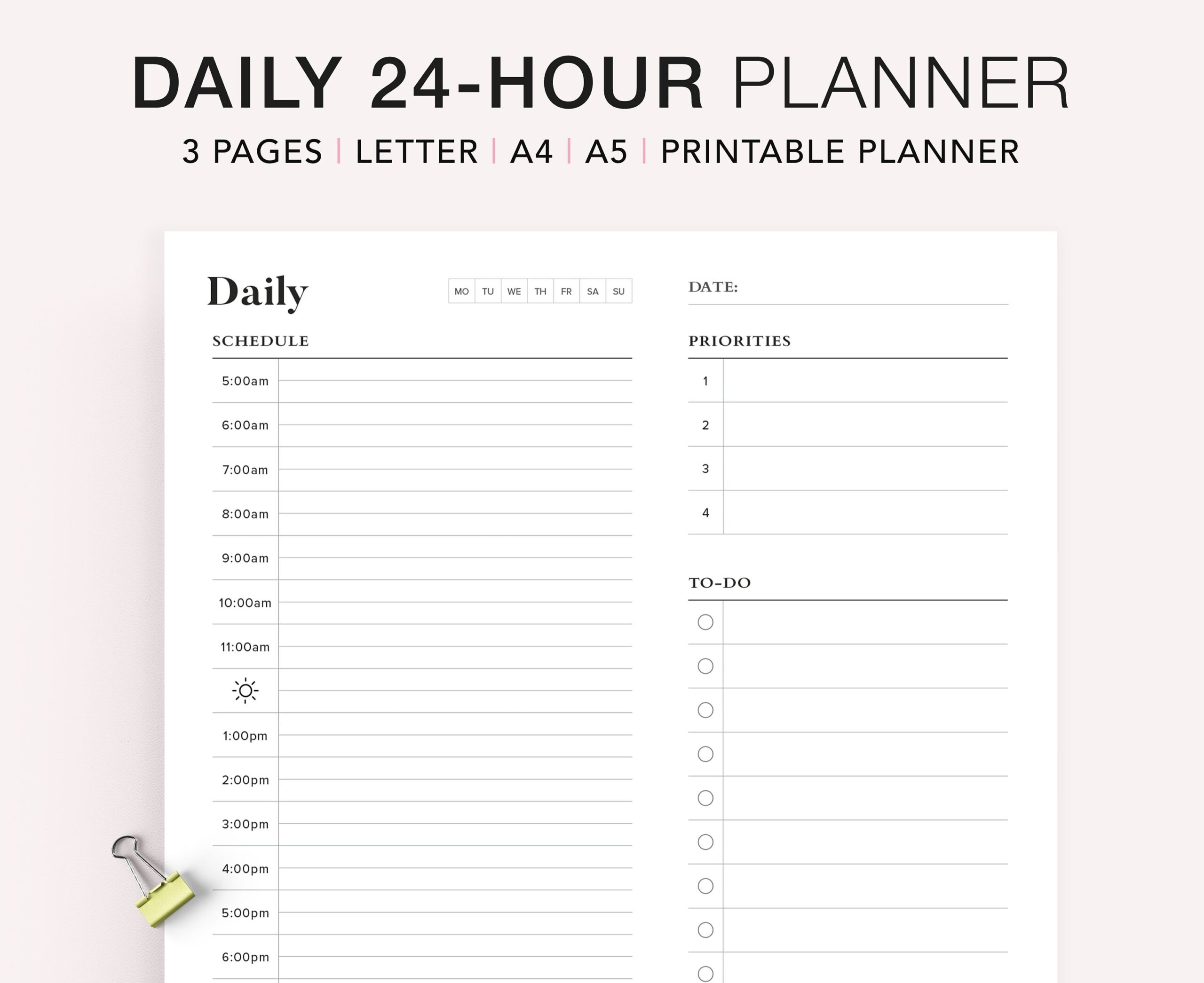 24 Hour Daily Planner Printable Hourly Schedule A5 Inserts PDF Etsy New Zealand
