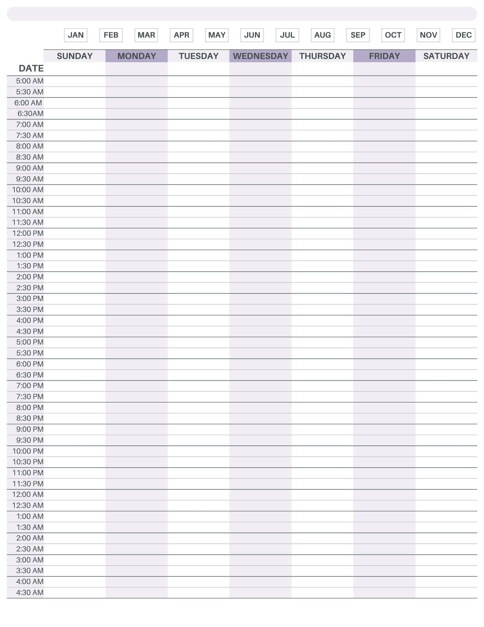 weekly planner by hour printable