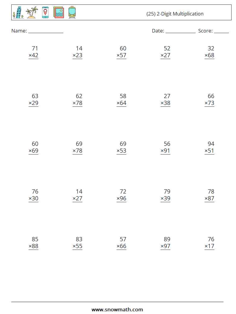 2 digit by 2 digit multiplication worksheets