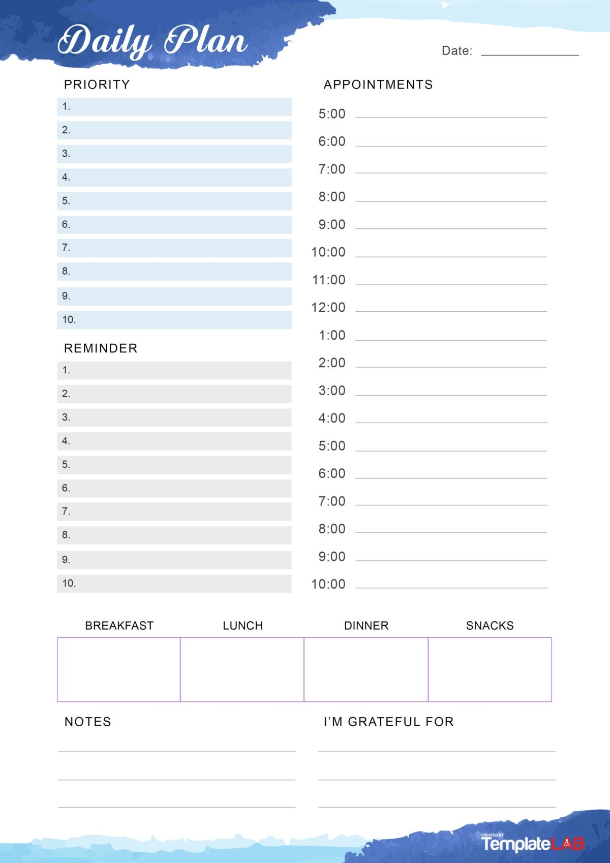 day planner template printable