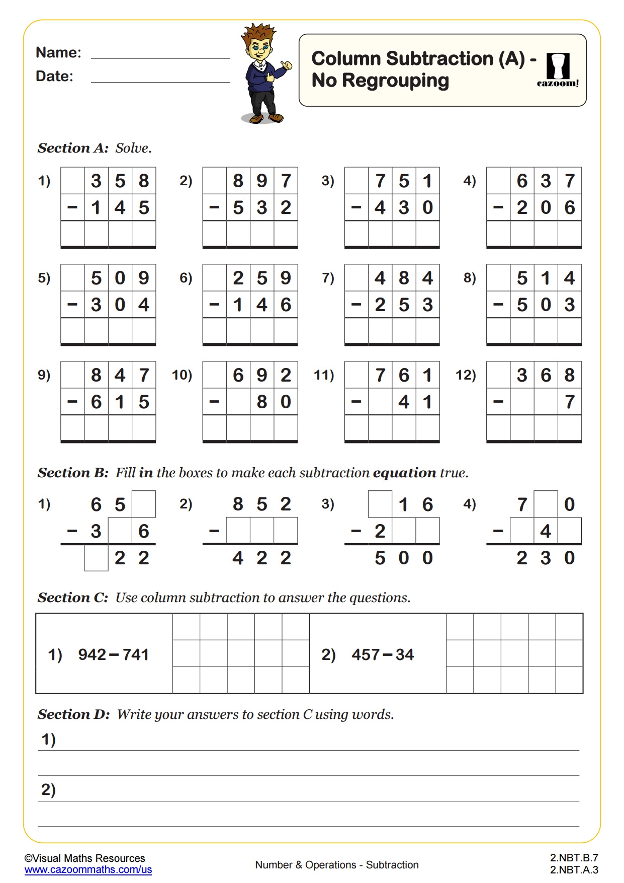 2nd grade subtraction worksheets
