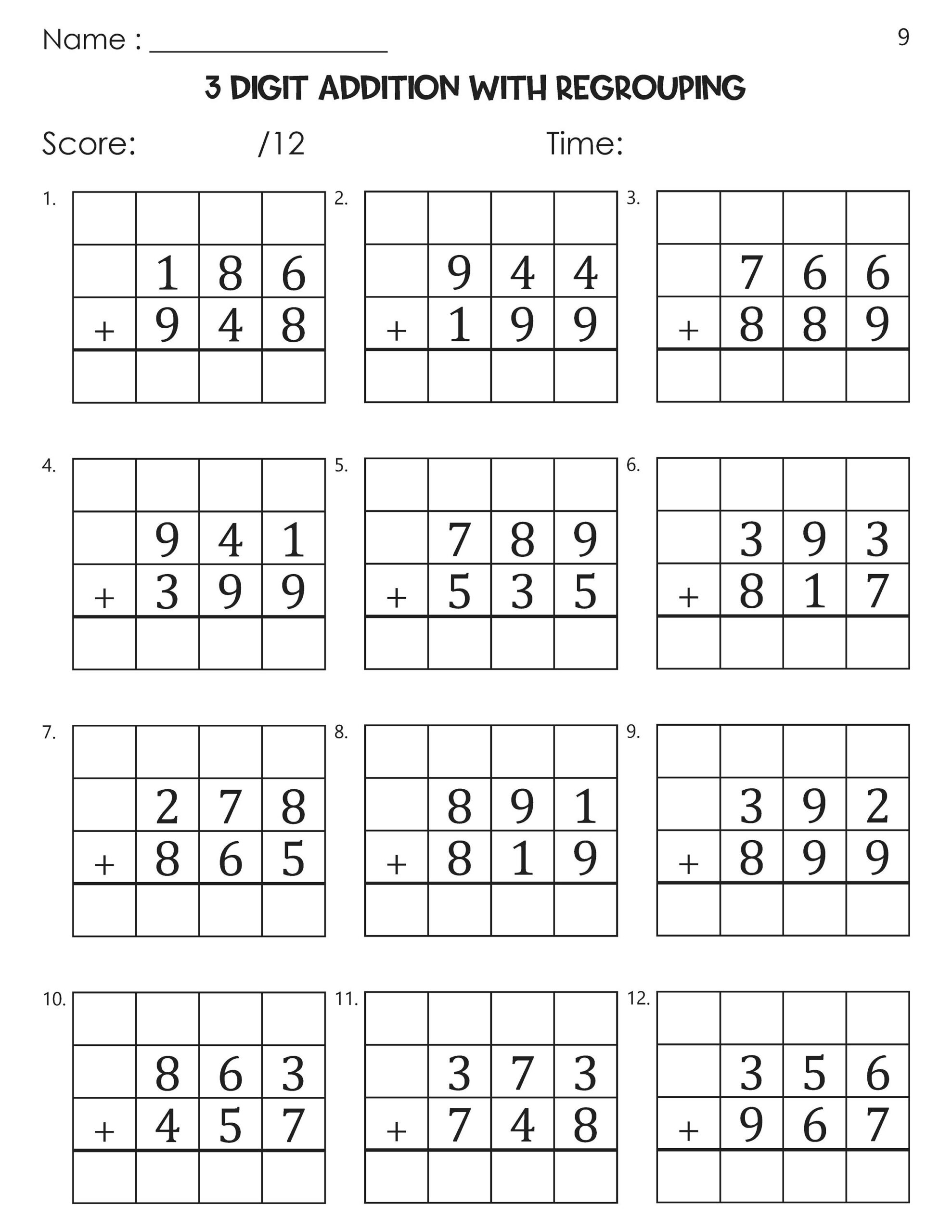 3 Digit Addition With Regrouping Worksheets Etsy UK