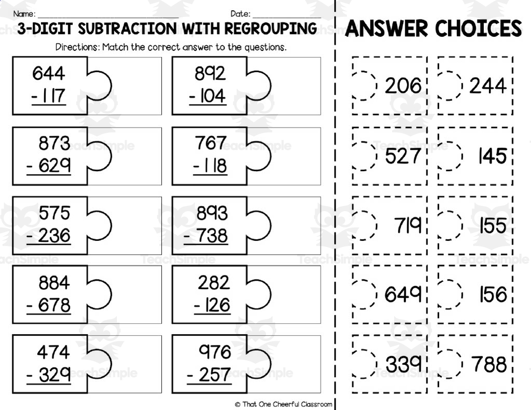 3 digit subtraction with regrouping
