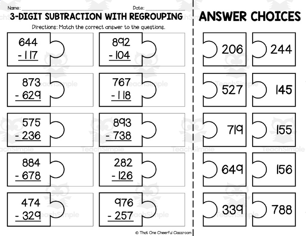 subtraction with regrouping worksheets