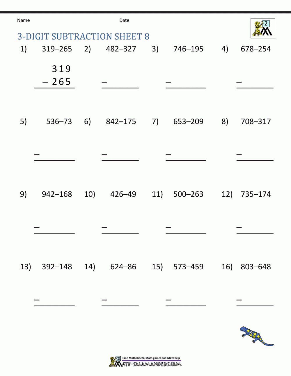 3 Digit Subtraction Worksheets 3 Digit Subtraction Worksheets