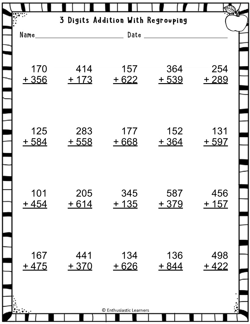 adding with regrouping worksheets