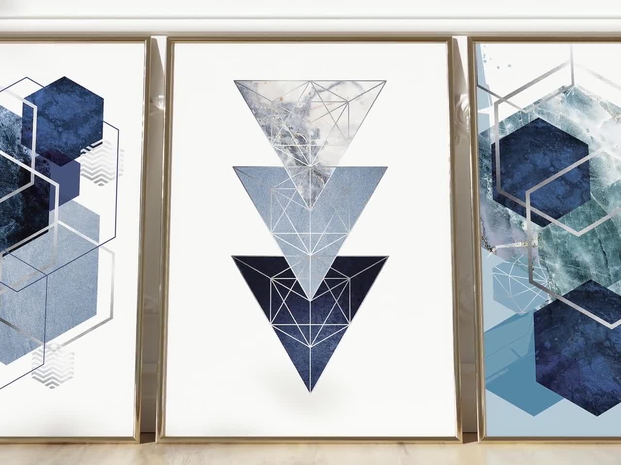 3 Set Downloadable Navy Blue Silver Geometric Prints Digital Download Abstract Geometrical Printable Art Trio Set Large Posters Wall Decor Etsy