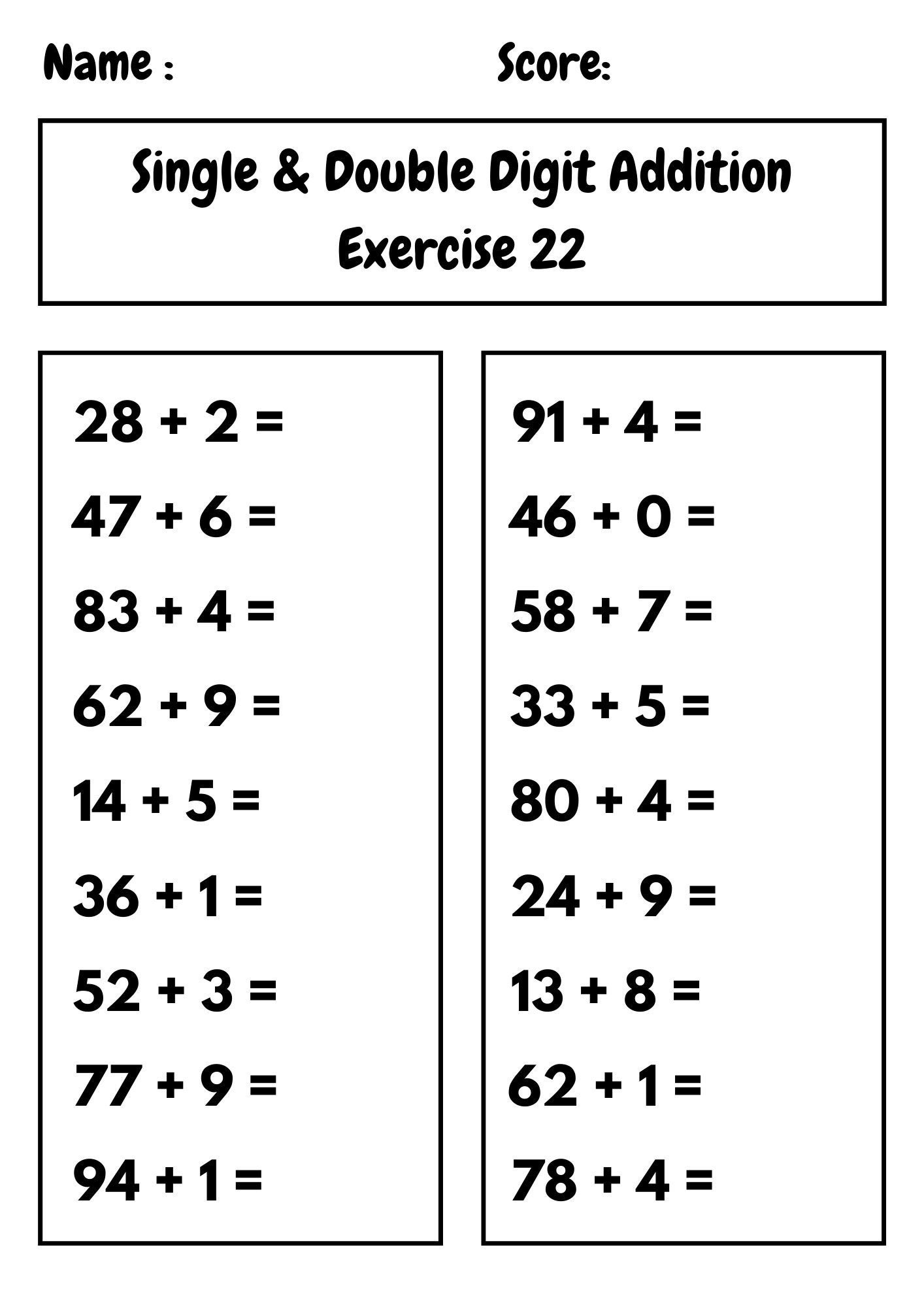 30 Printable Double Single Digit Addition Worksheets Preschool 2nd Grade Math Etsy UK