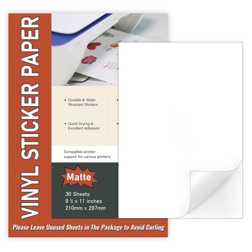 30 Sheets A4 Matte Vinyl Sticker Paper Printable Self Adhesive Full Sheet Labels For Inkjet Printers Printable Vinyl Stickers 210 X 297 Mm Amazon de Stationery Office Supplies