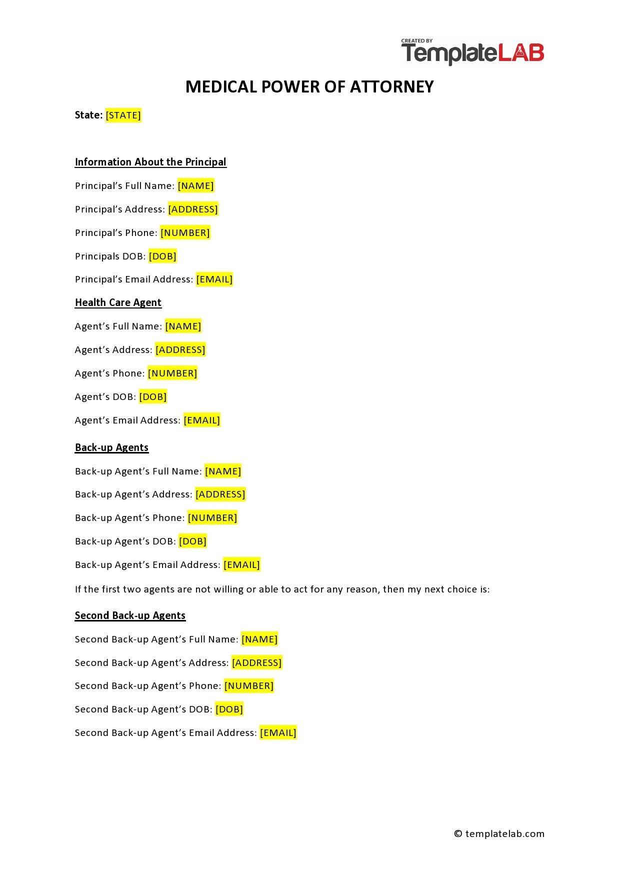 free printable medical power of attorney template