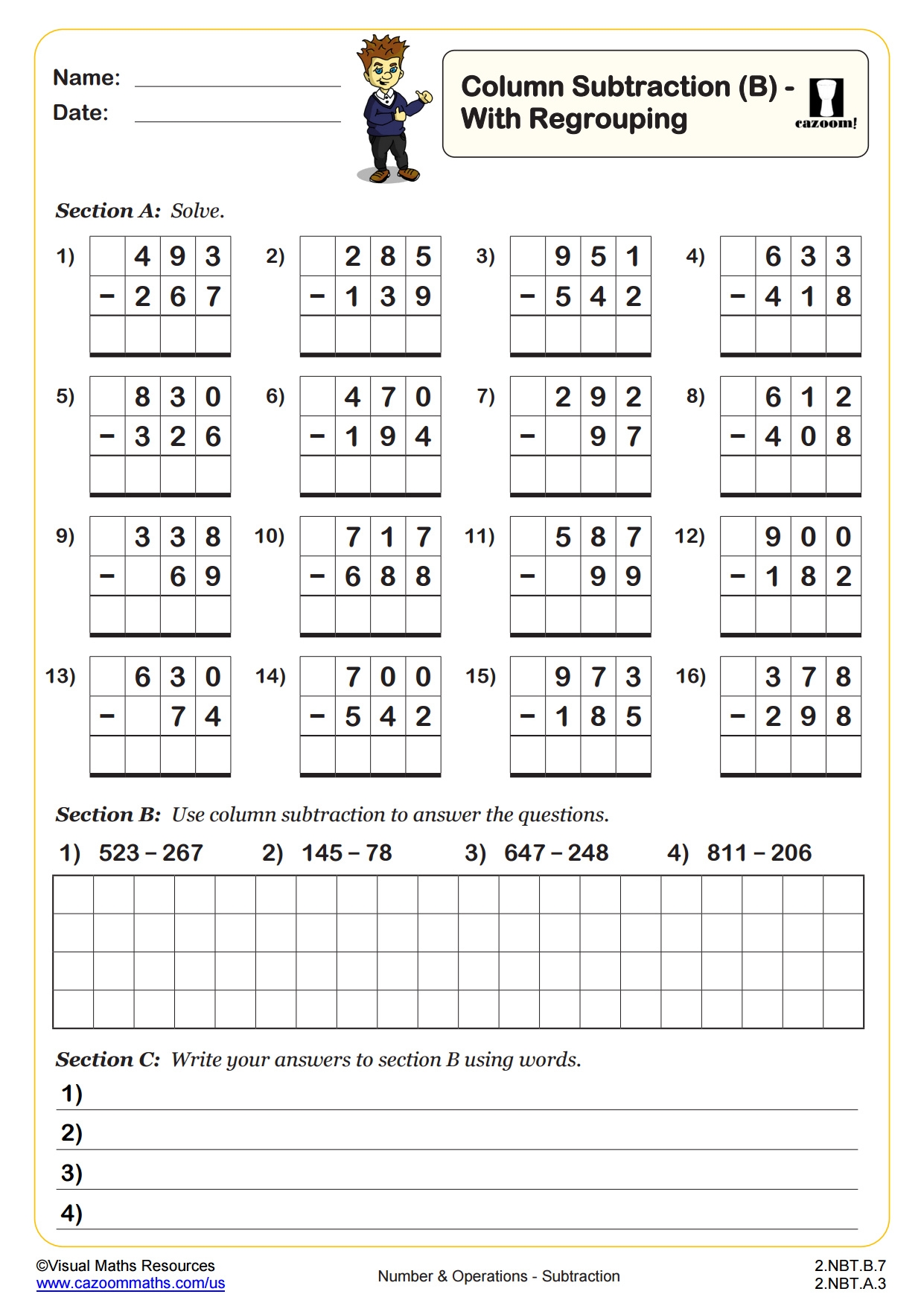 3rd Grade Subtraction Worksheets PDF Printable Worksheets Cazoom Math