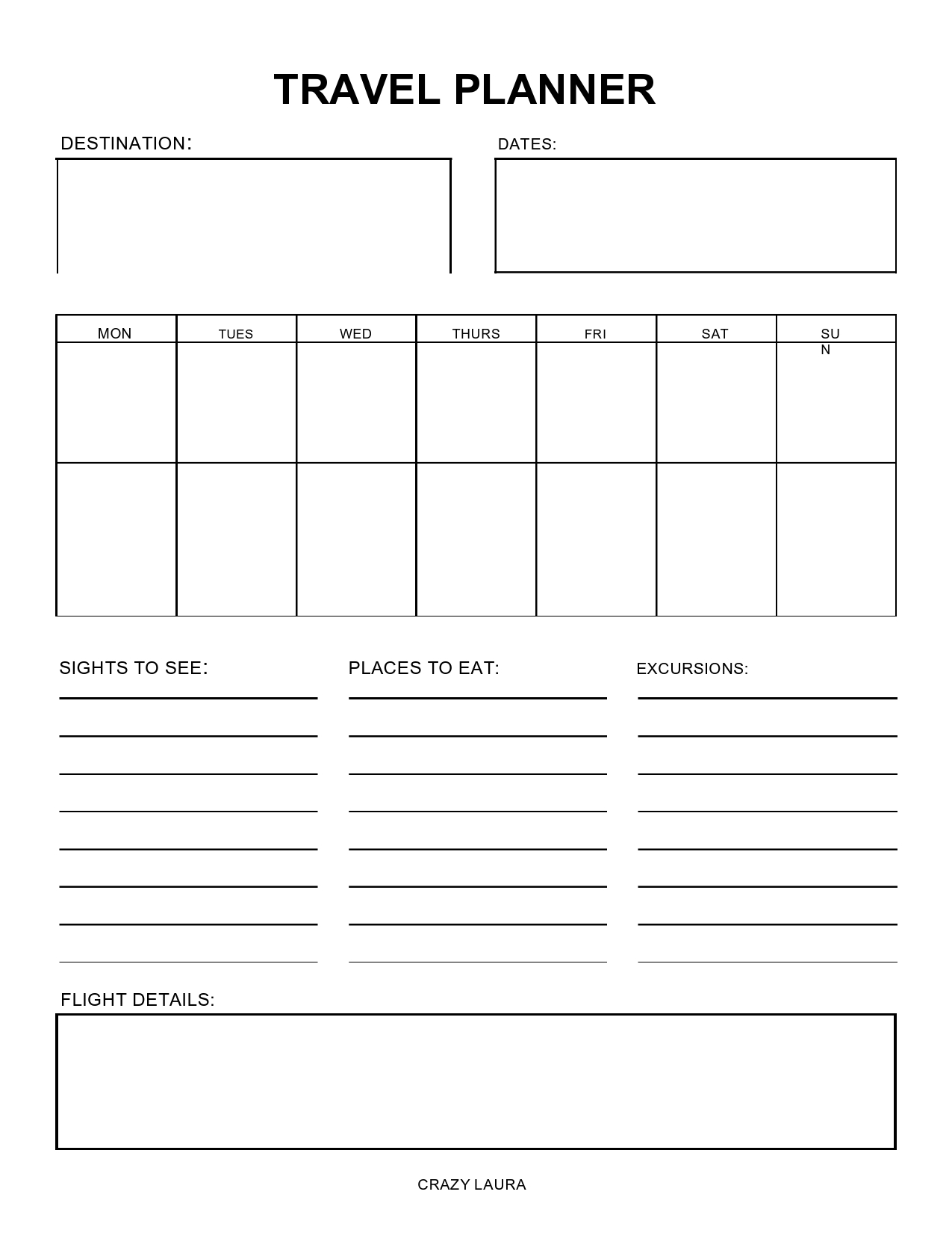 free printable vacation planner