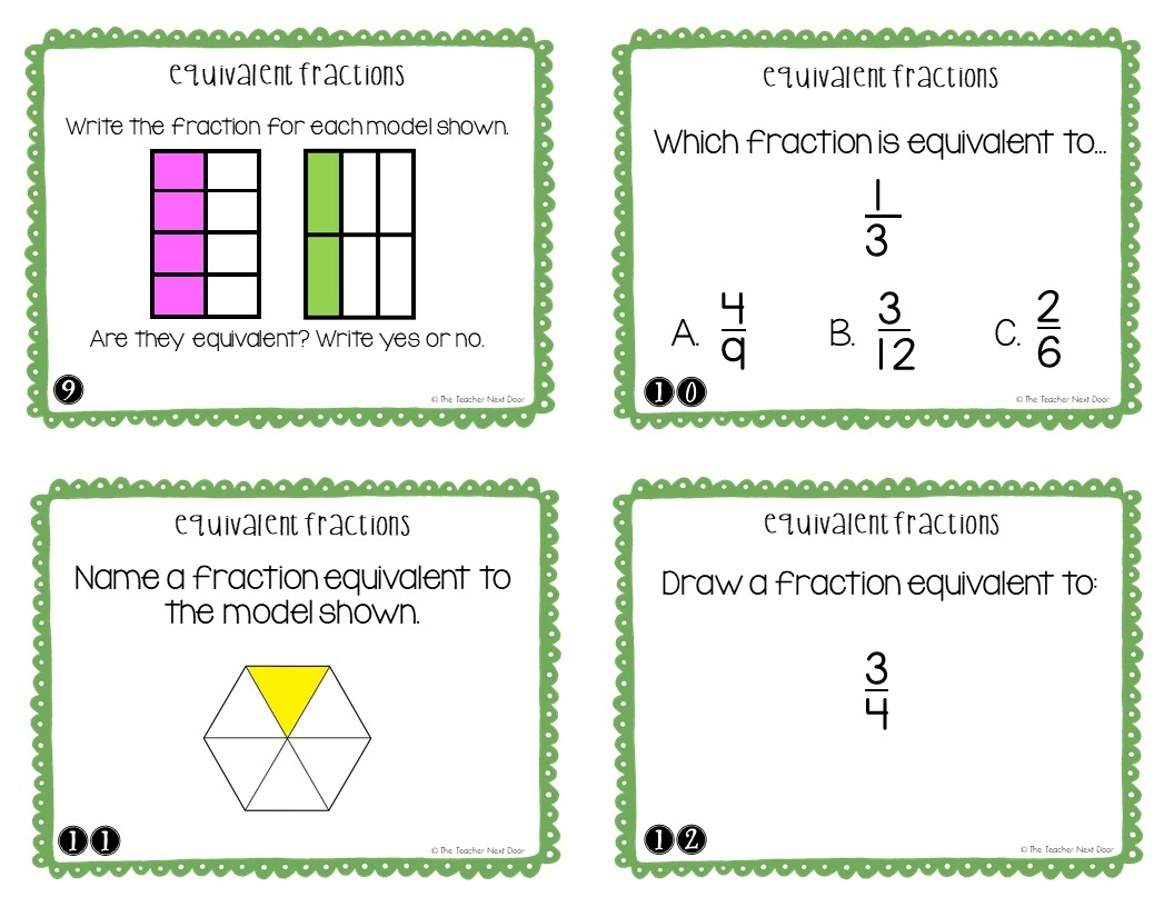4th Grade Equivalent Fractions Task Cards Equivalent Fractions Center Game The Teacher Next Door