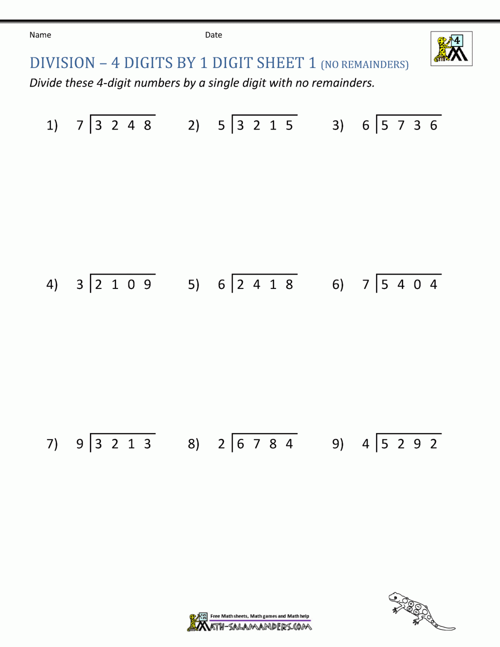 4th Grade Long Division Worksheets