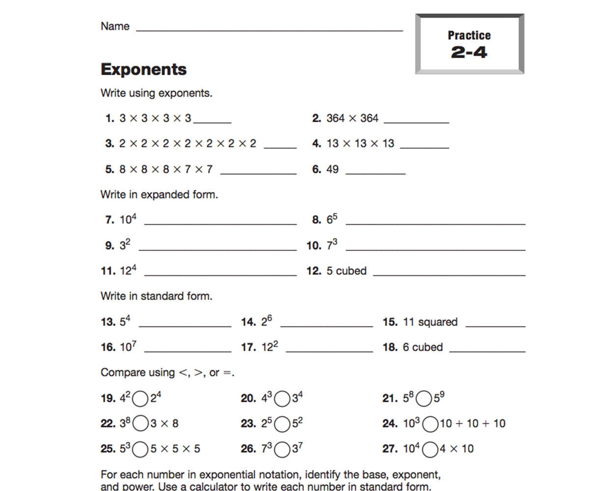 6th Grade Expressions And Exponents Worksheets