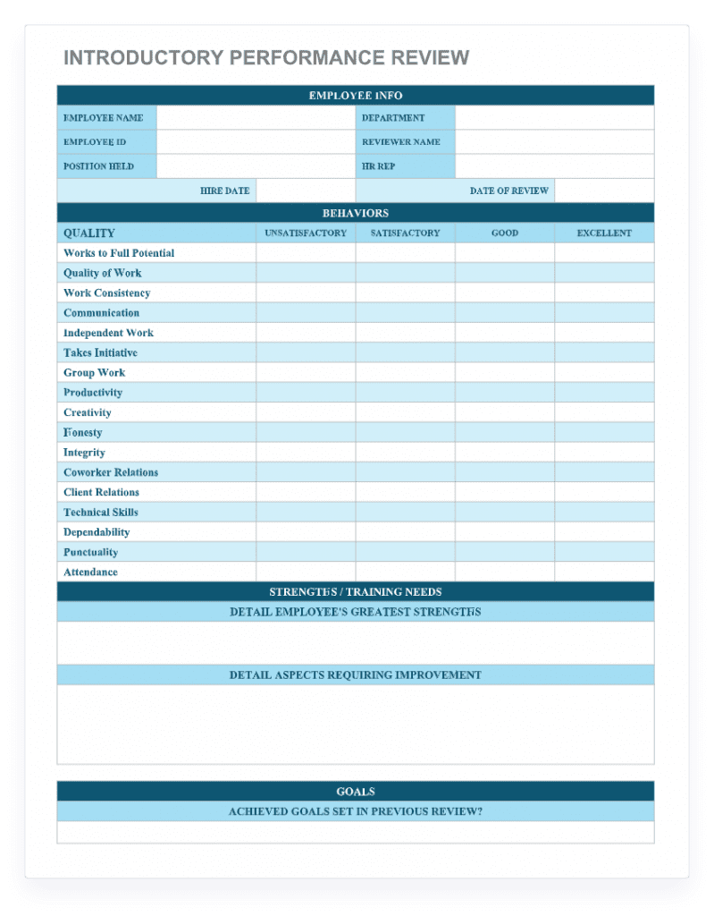 employee review template free printable