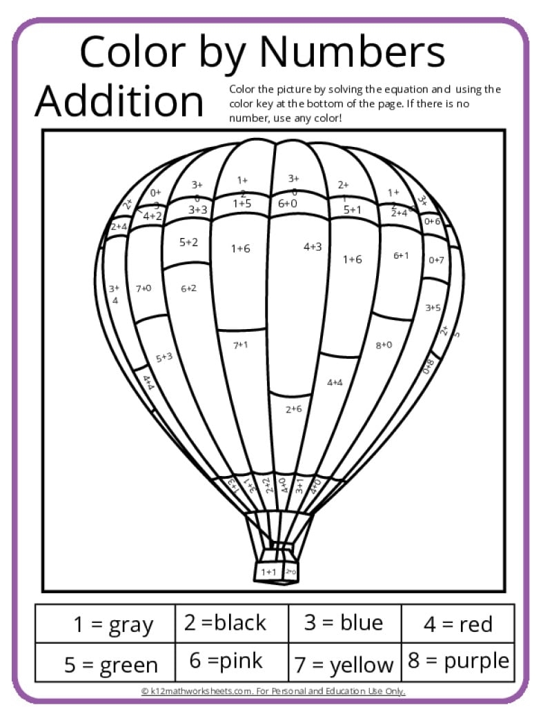 Addition Color By Number Printable Activities