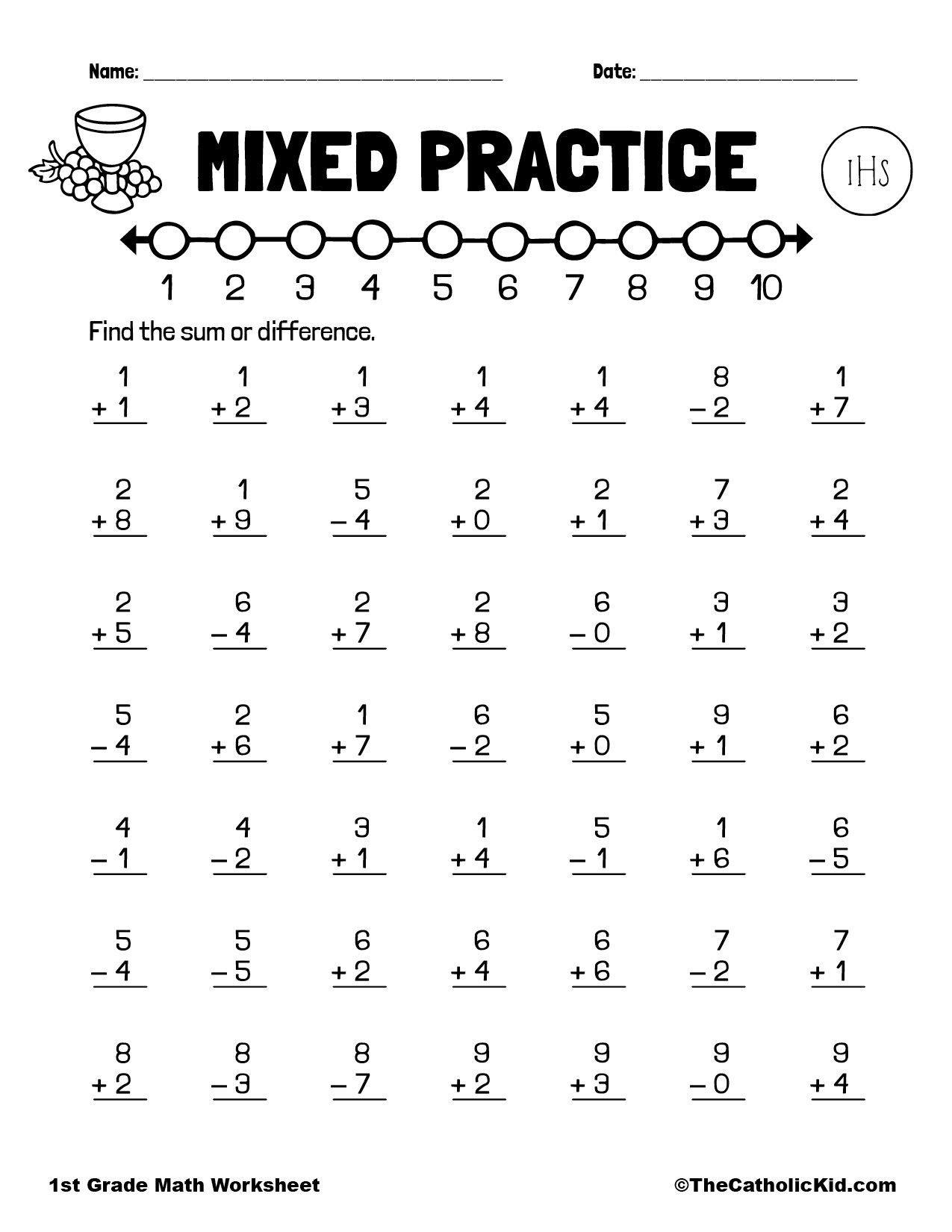 Addition Subtraction Practice 1st Grade Math Worksheet Catholic TheCatholicKid Addition Subtraction Practice 1st Grade Math Worksheet Catholic TheCatholicKid