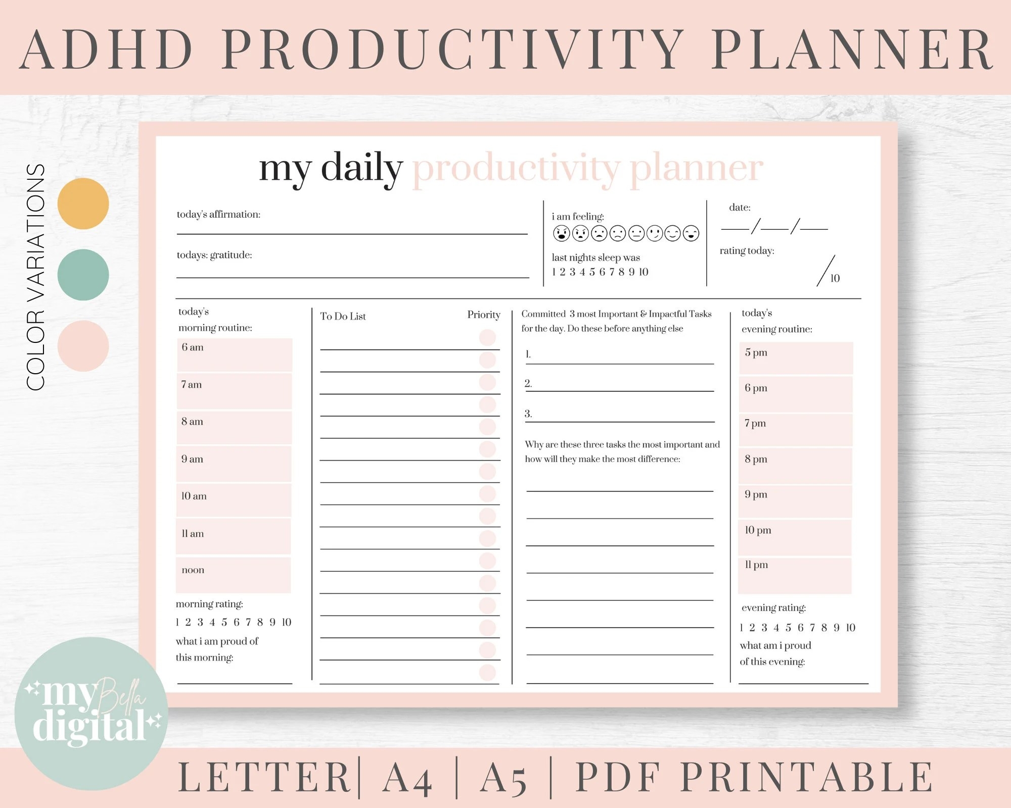 Adhd Daily Planner Printable Adhd Schedule Template Printable Bingo Cards