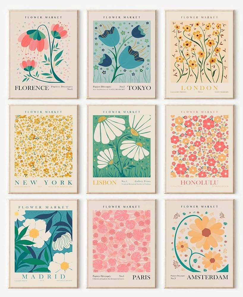 Amazon Flower Market Poster Set Of 6 Abstract Flower Market Wall Art Prints Vintage Colorful Floral Wall Art Decor Boho Room Decor 8x10inch Unframed Posters Prints