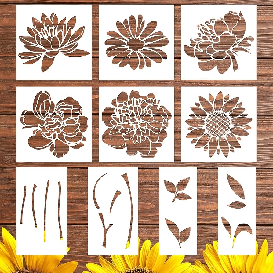 Amazon Keluna Large Flower Stencils For Painting Wall Stencils For Painting Large Pattern On Wood Fence Garden Sunflower Peony Design Arts Crafts Sewing