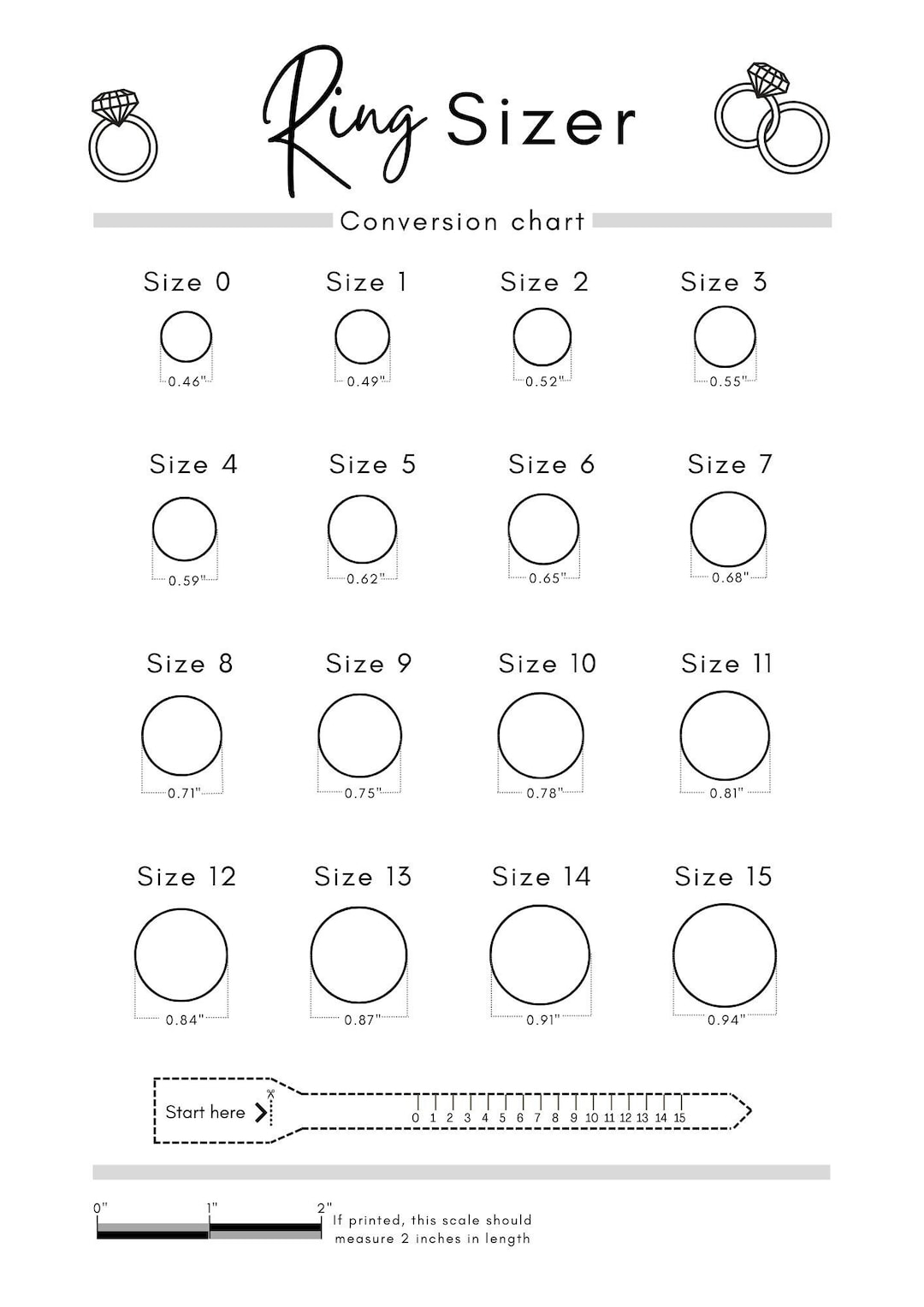 Australian Ring Size Chart Printable Printable Ring Sizer Ring Size Inches Printable Measuring Tool