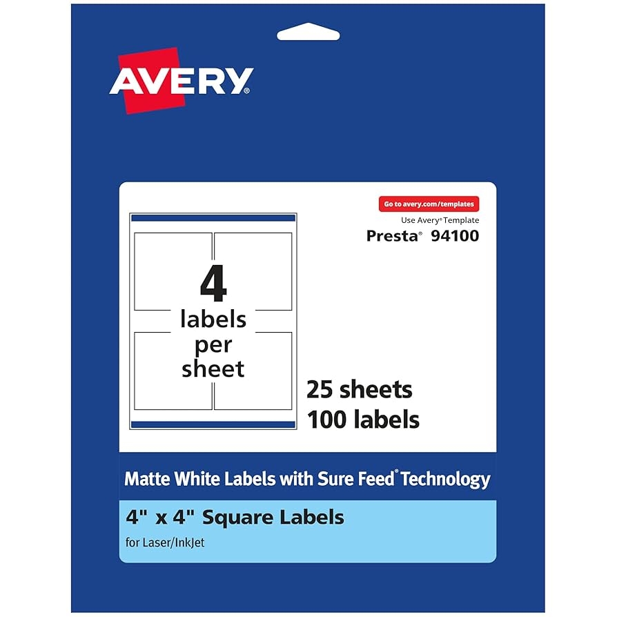 Avery 100 X 4 Square Safe Feed Labels Matt White Printable Amazon de Everything Else