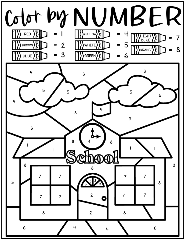 Back To School Color By Number Coloring Sheets Our Kid Things