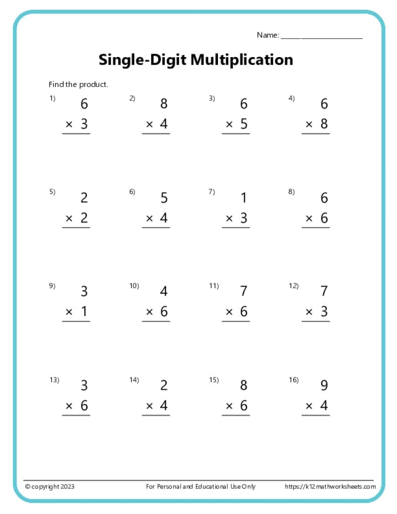 Basic Multiplication Worksheets K12 Math Worksheets