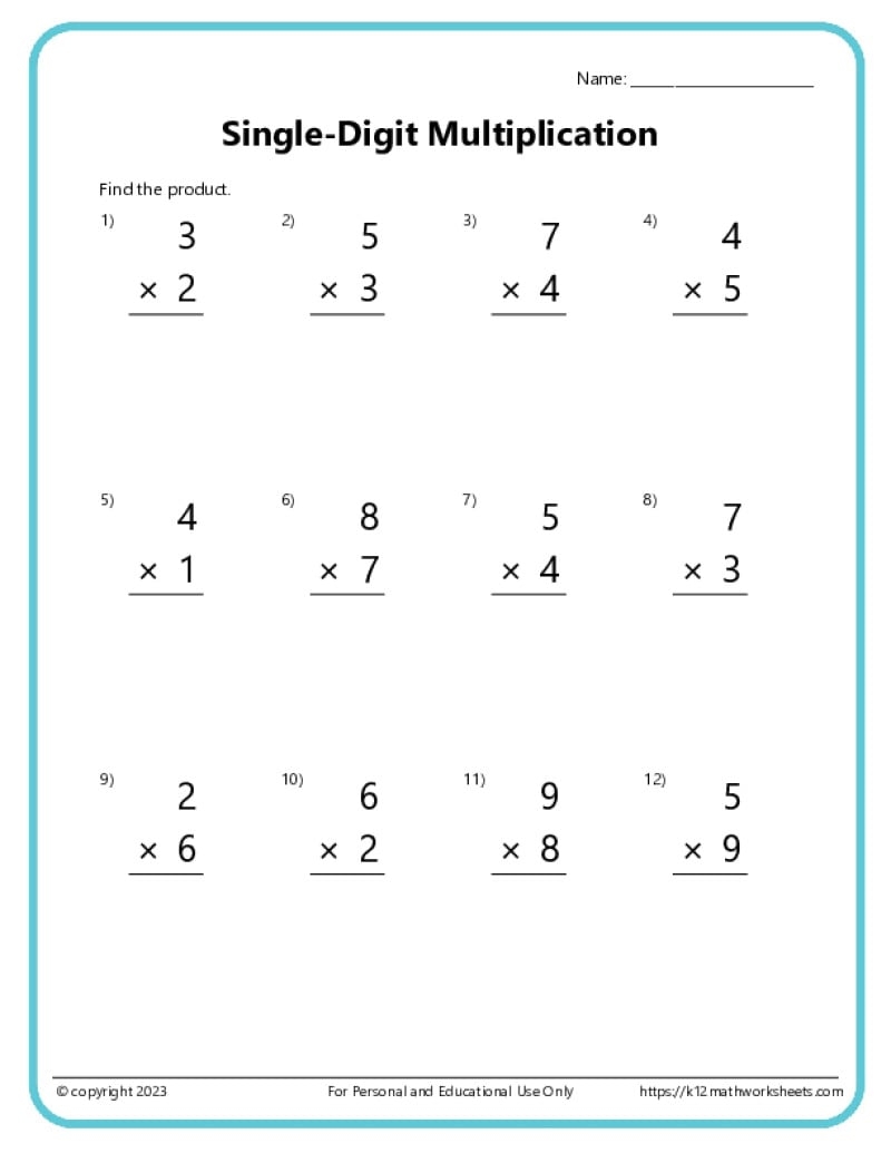 Basic Multiplication Worksheets K12 Math Worksheets Basic Multiplication Worksheets K12 Math Worksheets