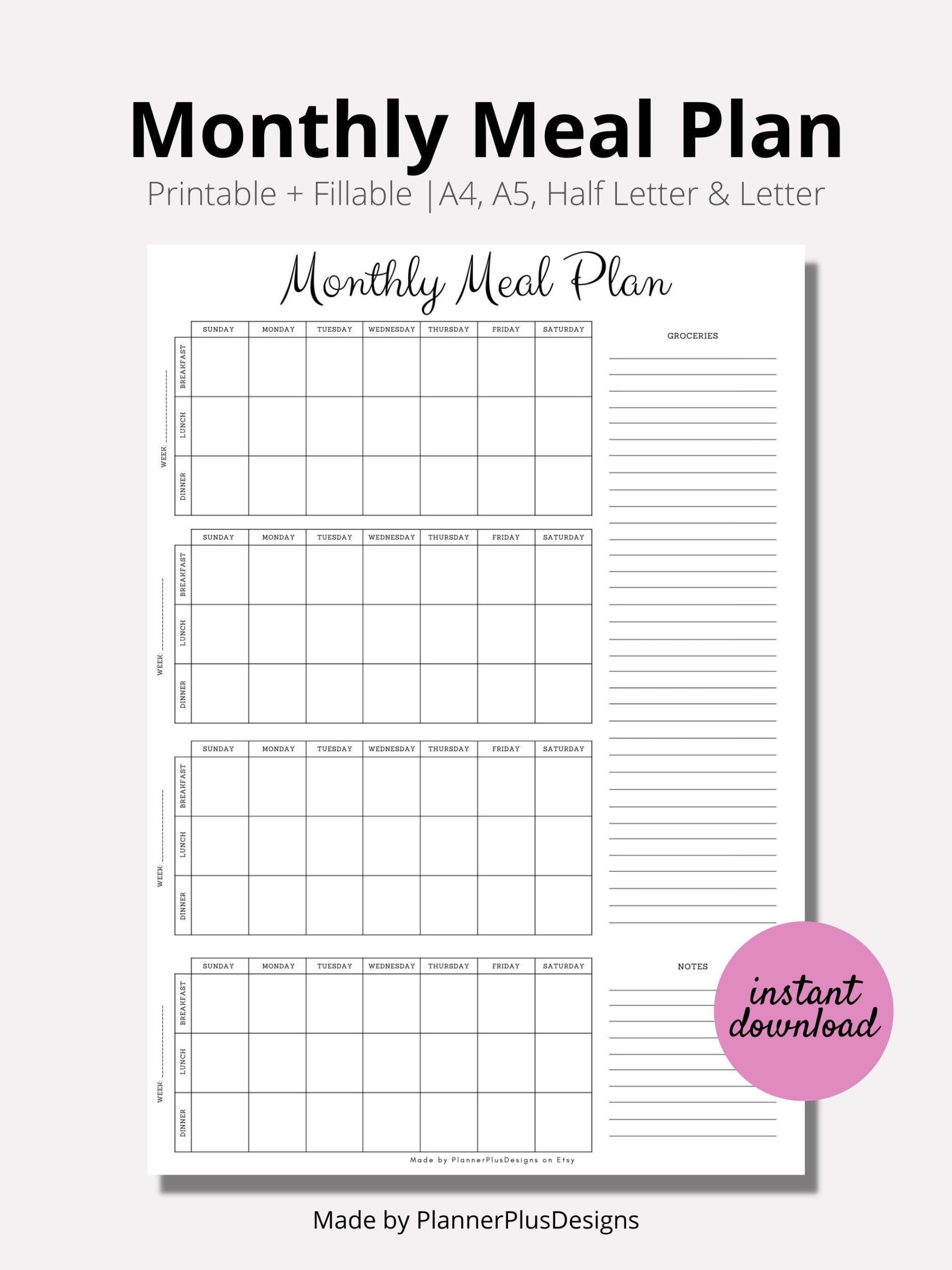Beautiful Floral Monthly Meal Planner Free Printable Billbookphipkeri1971 s Ownd
