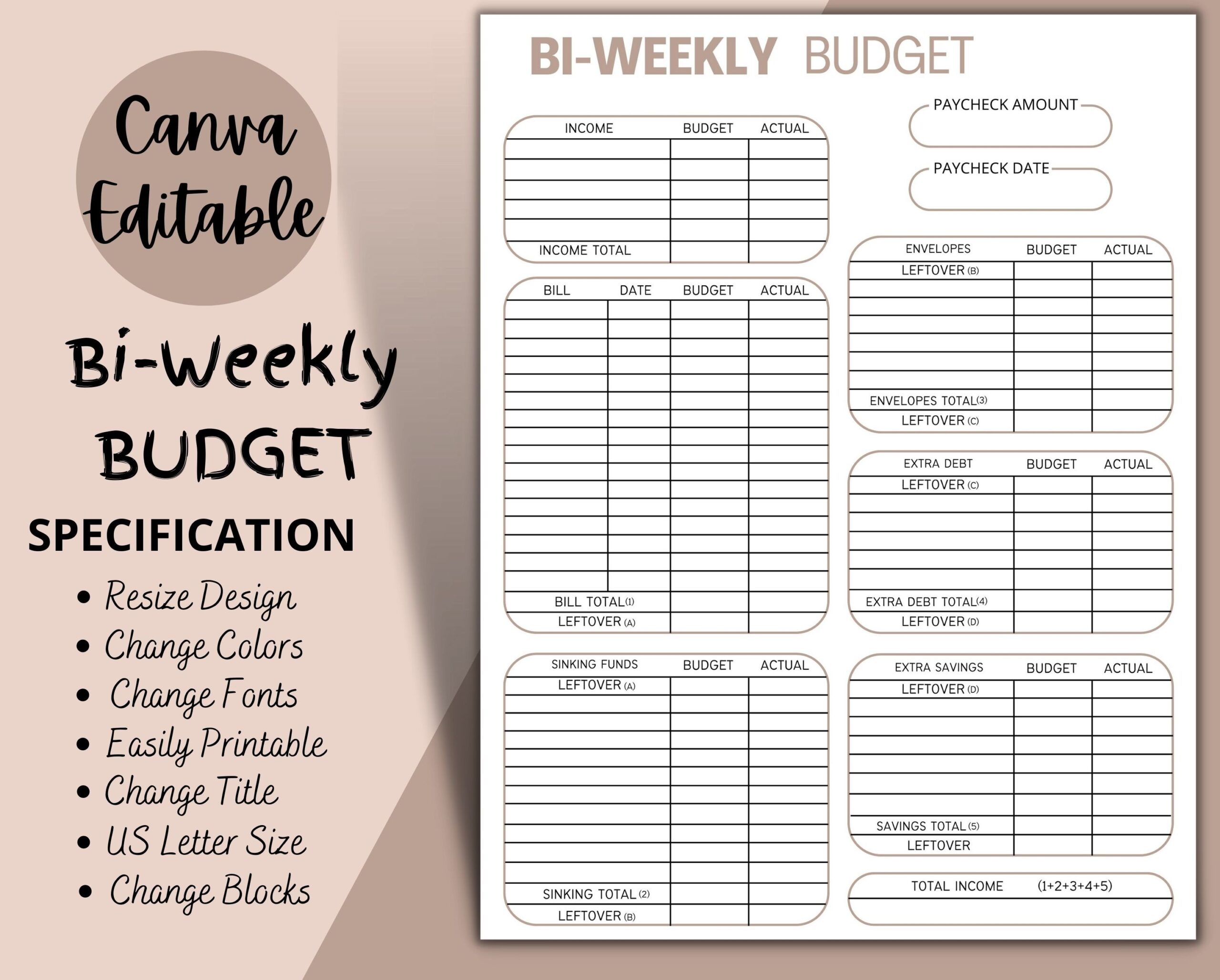 free printable pdf cute biweekly budget template