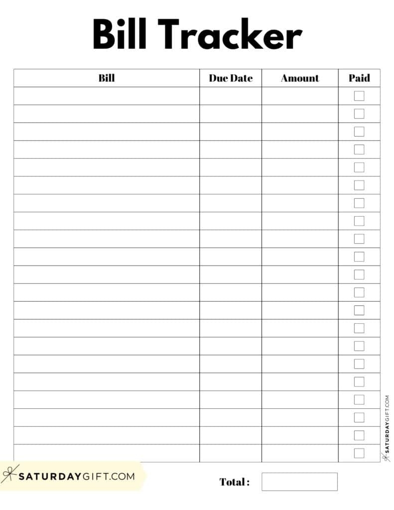 Bill Organizer Template 39 Cute Free Printable Bill Trackers