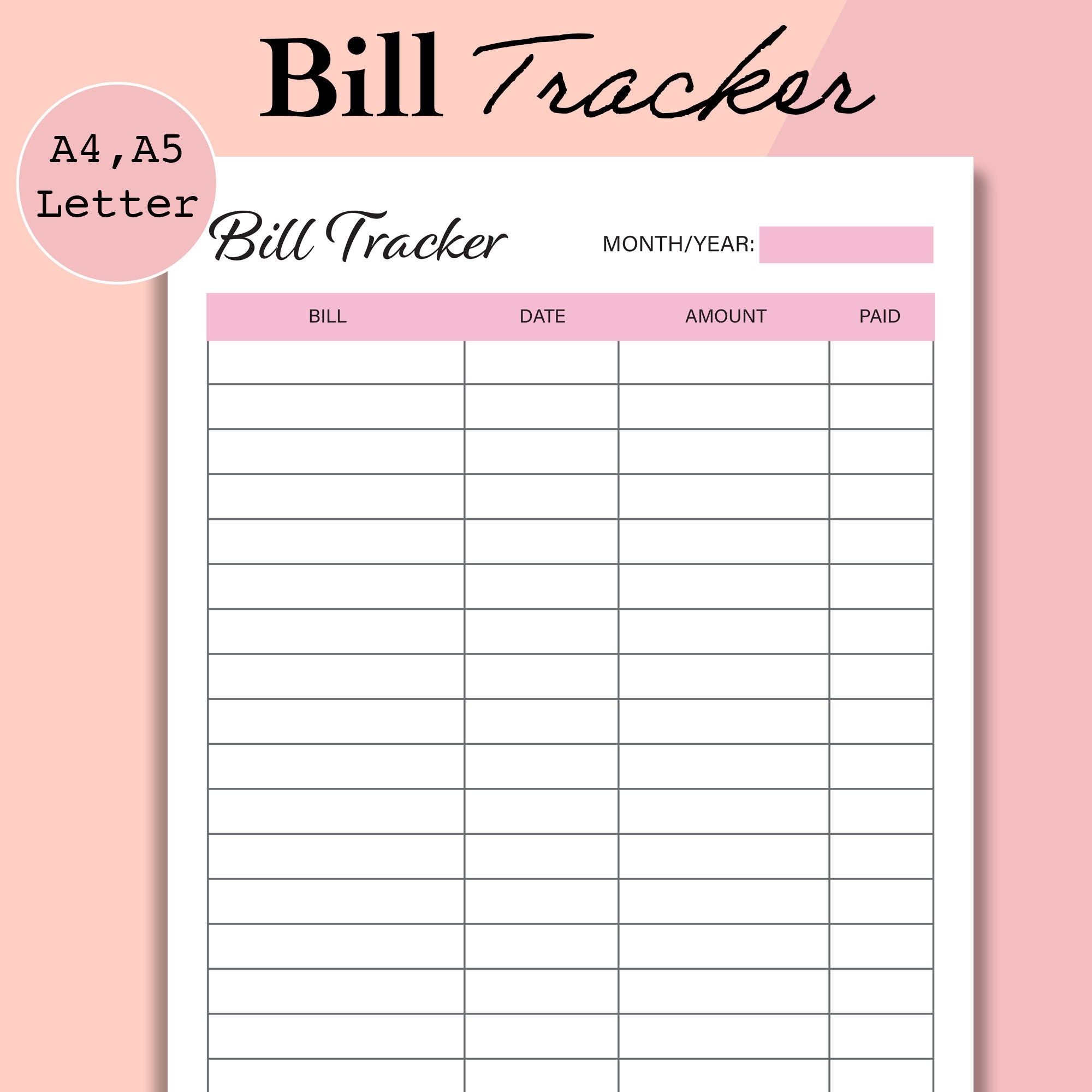 Bill Tracker Printable Monatlicher Rechnungsorganizer A4 A5 Letter Etsy de