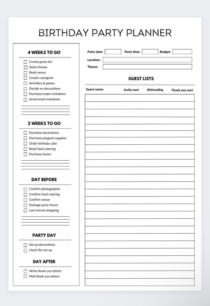 Birthday Planner Party Planner Event Organizer Event Planning Party Checklist Guest List Tracker Party Planner Party Planning Party List