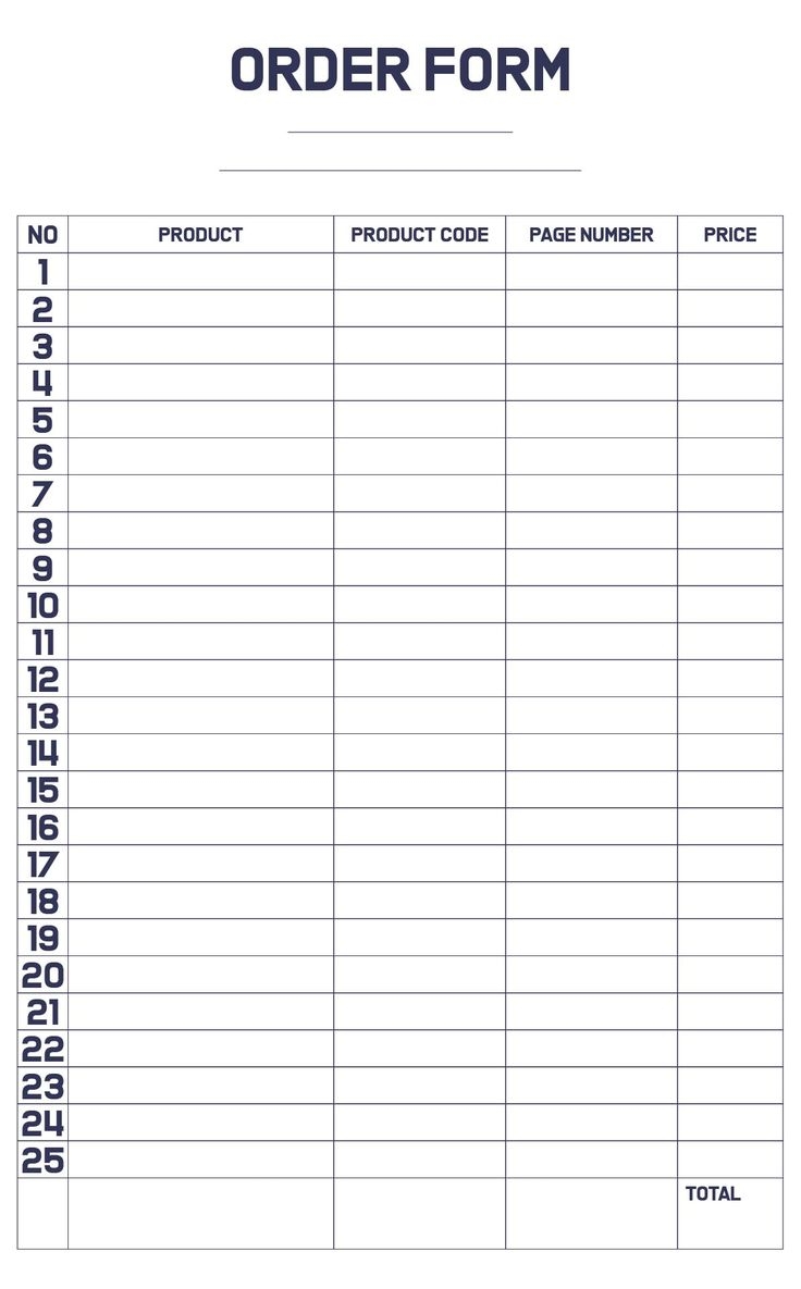 printable order form template