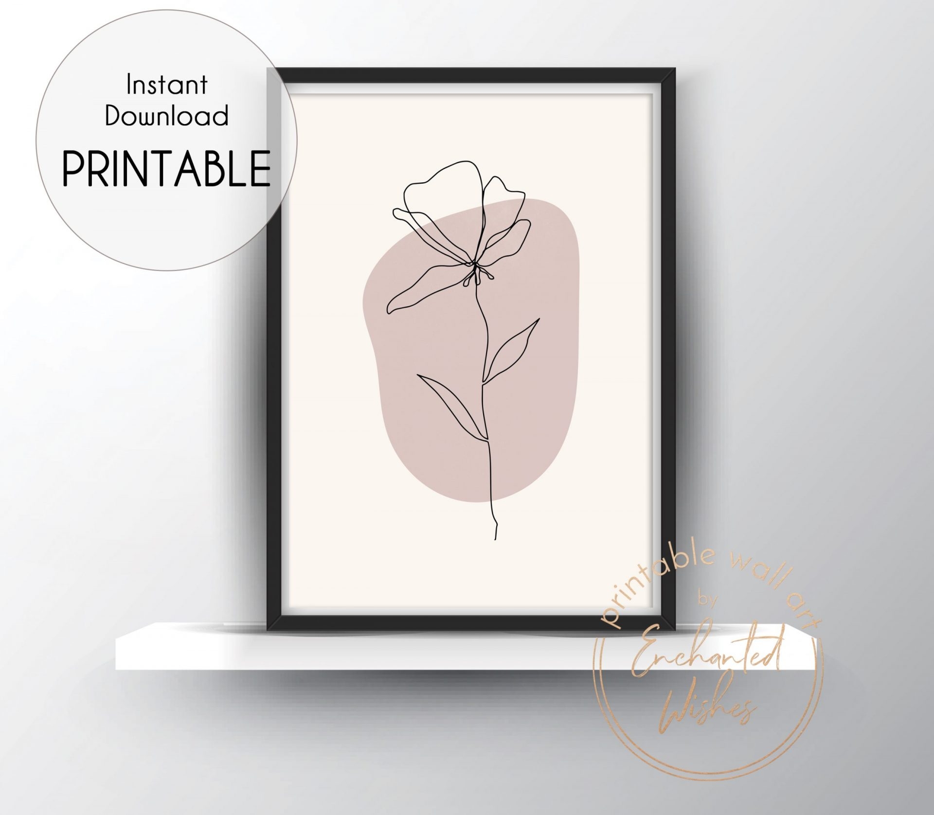 Blush One Line Floral 3 Print Wall Art Printable Prints