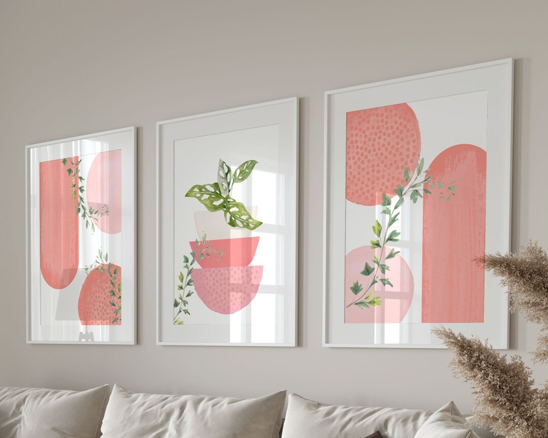Boho Printable Wall Art Modern Nordic Rose Pink Set Of 3 Prints Minimalist Living Room Wall Decor Blush Pink Art Shapes Hallway Print Etsy