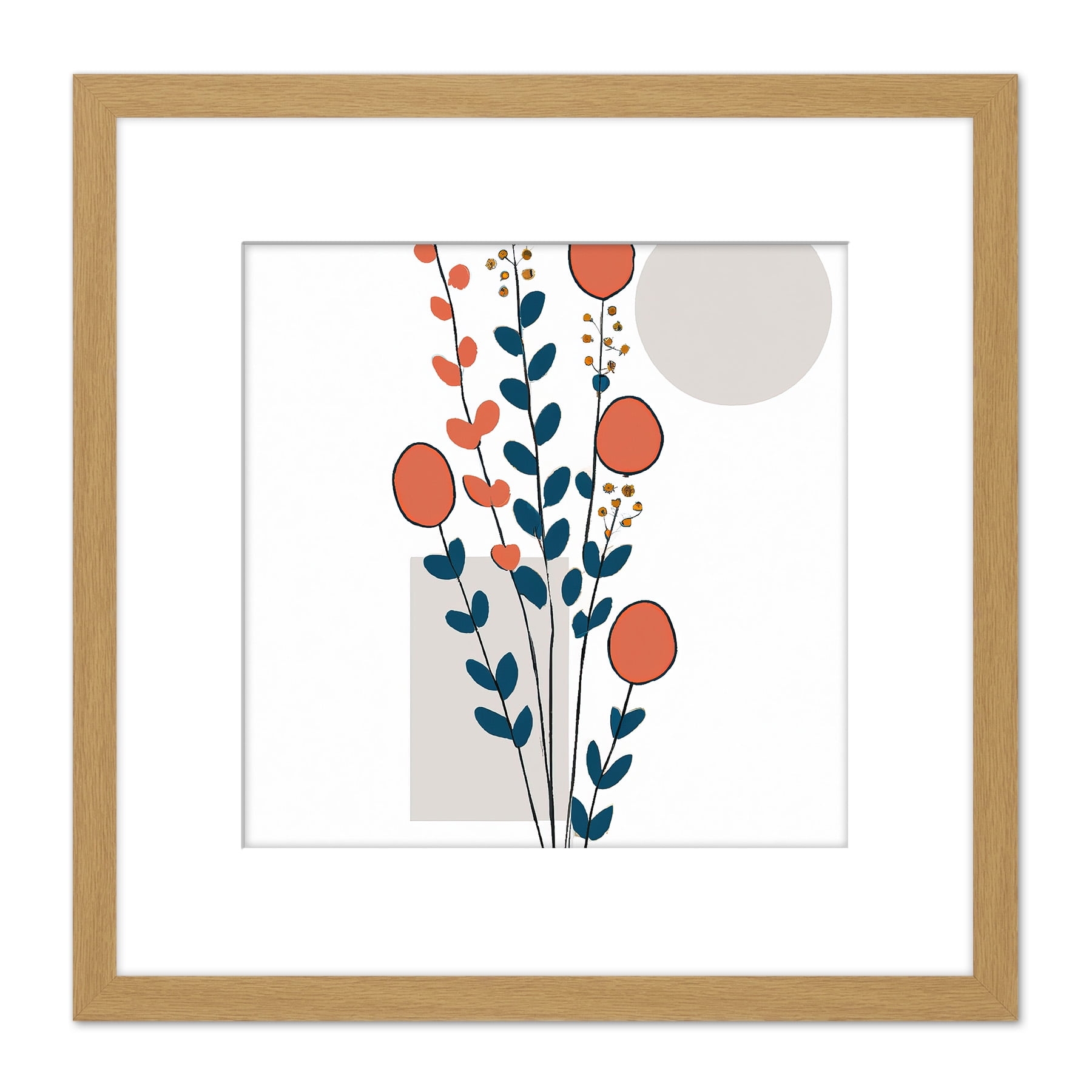 Boho Style Flowers Simple Botanical Minimalist Painting Square Wooden Framed Wall Art Print Picture 8X8 Inch Walmart