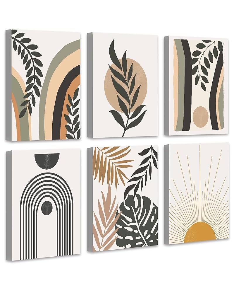 Boho Wall Art Minimalist Wall Art Boho Room Decor Mid Century Modern Canvas Wall Art Abstract Boho Wall Decoration Set Of 6 30 5 X 40 6 Cm Framed Amazon de Home Kitchen
