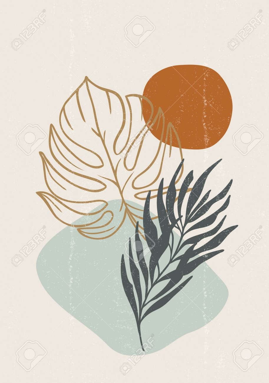 Botanical Print Boho Minimalist Printable Wall Art Abstract Home Decor Floral Print Bohemian Art Work Vector Royalty Free SVG Cliparts Vectors And Stock Illustration Image 159067377 