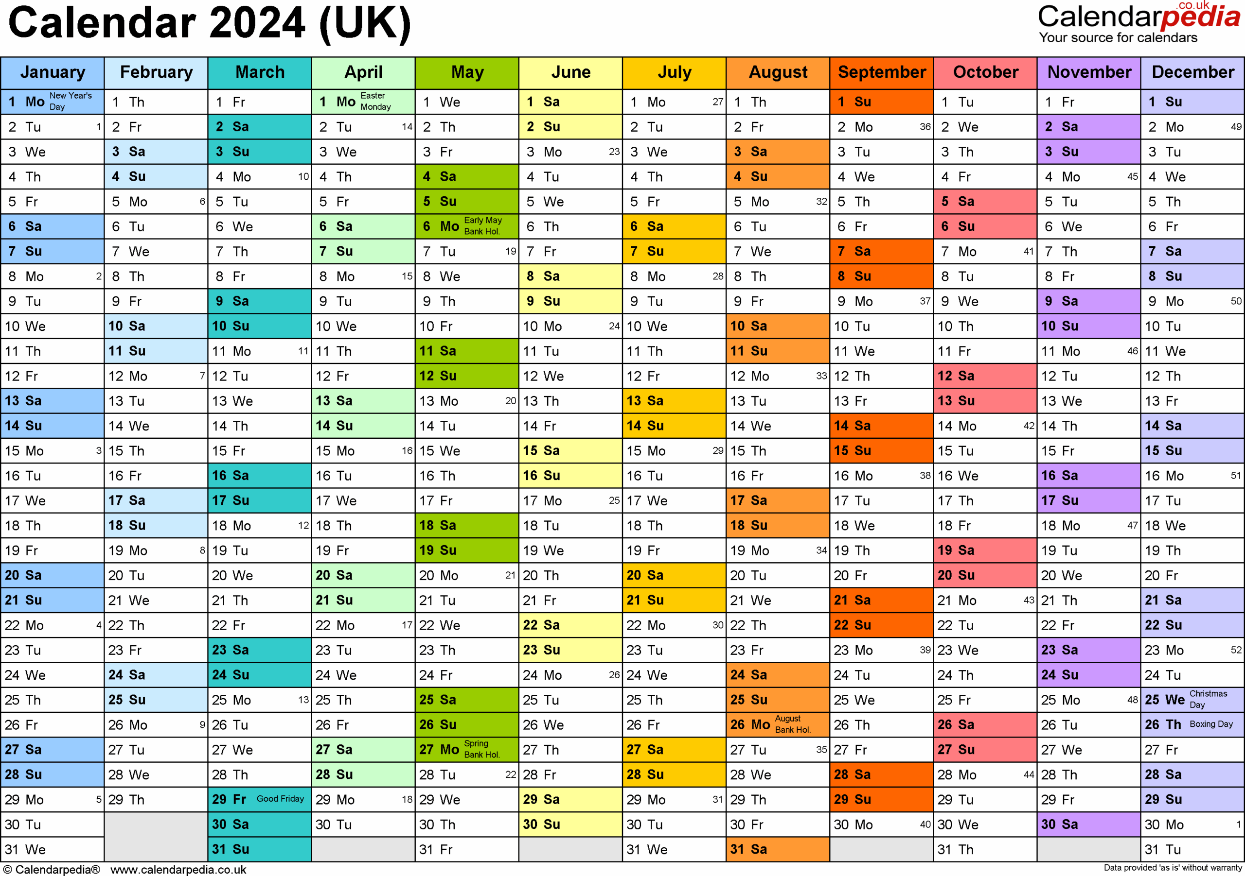 Calendar 2024 UK Free Printable PDF Templates
